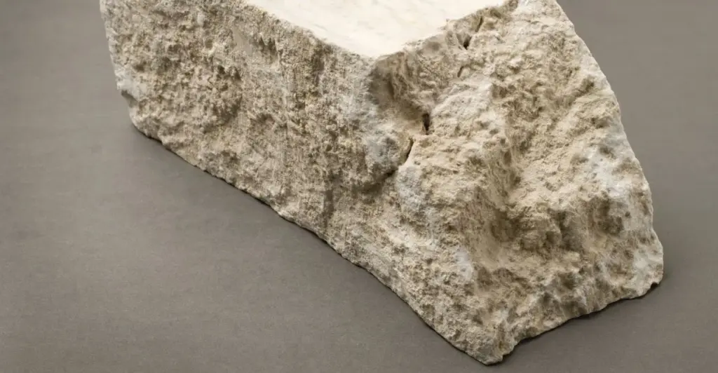 Bloco de pedra-sabão natural usado na fabricação de filtros de água, com textura lisa e cor acinzentada.