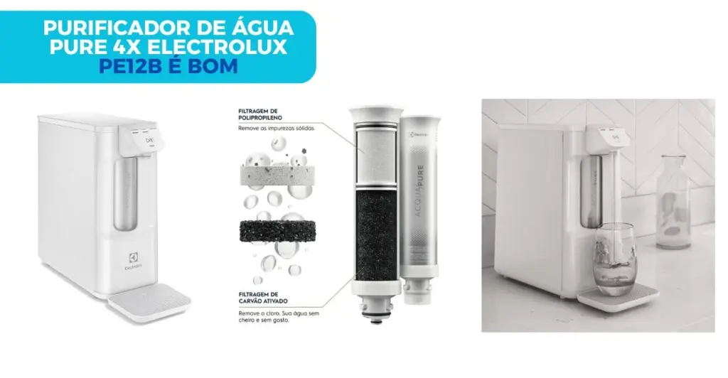 Purificador de Água Electrolux PE12B em cor branca, com design moderno e compacto